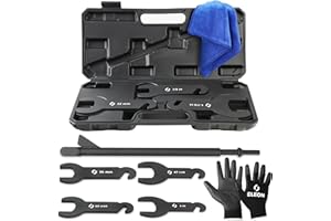 Eleon Pneumatic Fan Clutch Removal Tool Kit - 8PCS Powder Coated Carbon-Steel Penumatic Fan Clutch Wrench Set Compatible with Ford, GM, Chrysler and Jeep - Includes Gloves and Towel