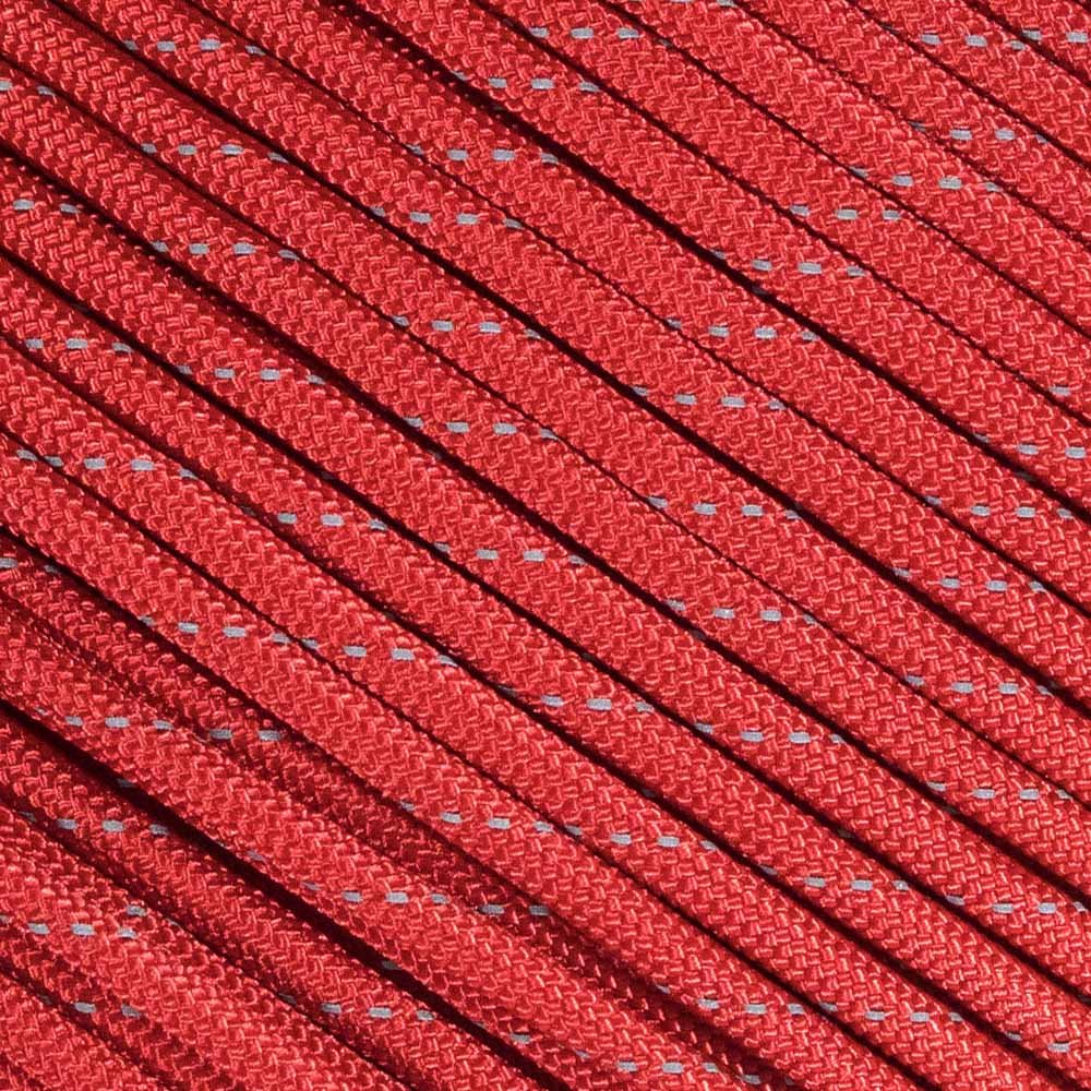 Fluorescent Reflective 550 Type III Guyline Tent Rope Camping Survival Cord High-Visibility Paracord- Rot and UV Fade Resistant (Reflective Imperial Red, 100 Feet)