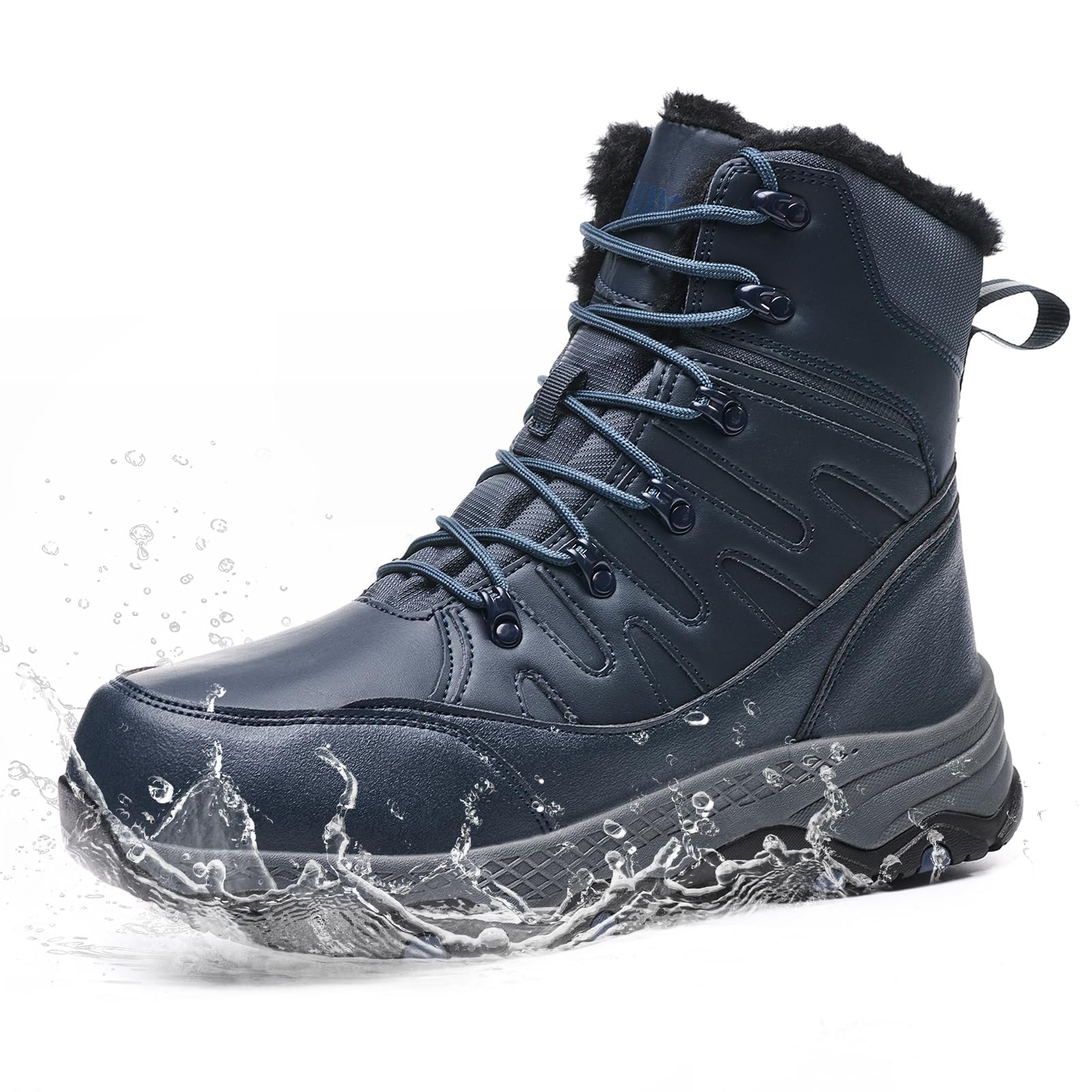 Photo 1 of Suiyfit Snow Boots for Men Waterproof Mid Calf Winter Hiking Boot Durable Warm Fur Lined Boot Non-Slip Warm Climbing Shoes?Grayish blue-44?
