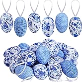 Wenqik 24 Pcs Easter Hanging Egg Chinoiserie Blue and White Floral Foam Porcelain Easter Egg Bulk for Tree Ornament for Basket Bowl Vase Filler Home Spring Party Decoration 1.57 x 2.36 in