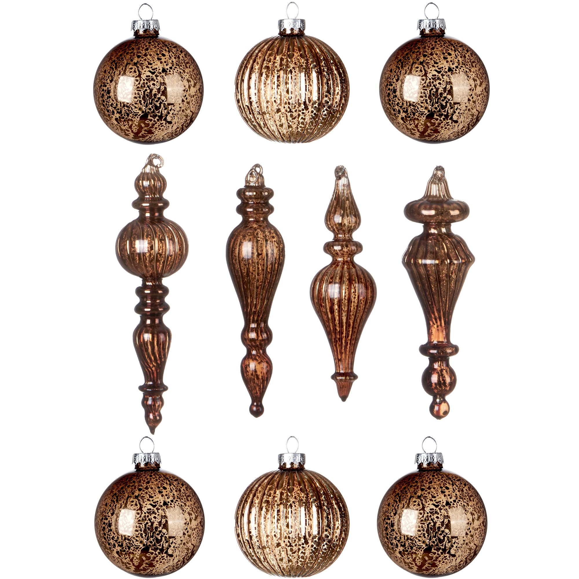 Photo 1 of DN DECONATION Mercury Glass Christmas Ornaments, 10pcs Vintage Brown Glass Hanging Balls Finial with Different Shapes for Xmas Tree Decor,Luxury Christmas Baubles for Neutral Holiday Winter Decoration