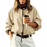 Womens Bomber Jacket Puffed Collar Trench Coat Funnel Neck Cropped Jackets | Disamer Oversized Crop Lightweight Jacket Casual,Puff Bubble Fall Clothes,Zip Up Outerwear,Spring,Stand Collar Winter Outfits