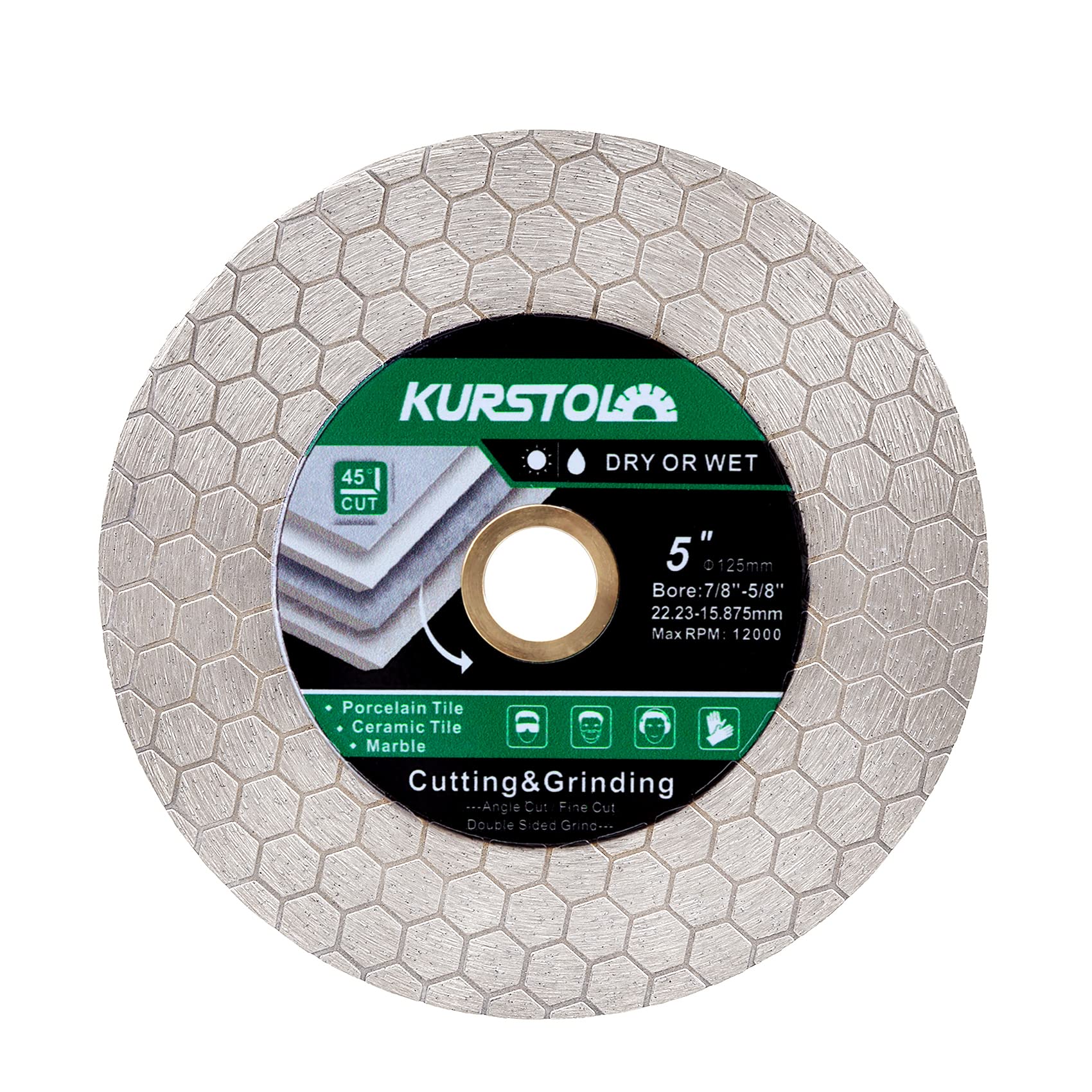 KURSTOL Diamond Tile Cutting Disc - 125mm Dual-Purpose Diamond Cutting Wheel, Arbor 22.23-15.875mm for Cutting and Grinding Ceramic Tiles,Porcelain,Granite,Marble