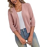 a.Jesdani Shrugs for Women Lightweight 3/4 Sleeve Open Front Red Cropped Cardigan Sweaters