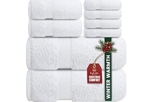 Infinitee Xclusives Luxury 100% Cotton Towel Set – 8 Piece Bathroom Towel Set (2 Bath Towels, 2 Hand Towels, 4 Washcloths) – Soft & Absorbent Towels for Bathroom (Brilliant White)