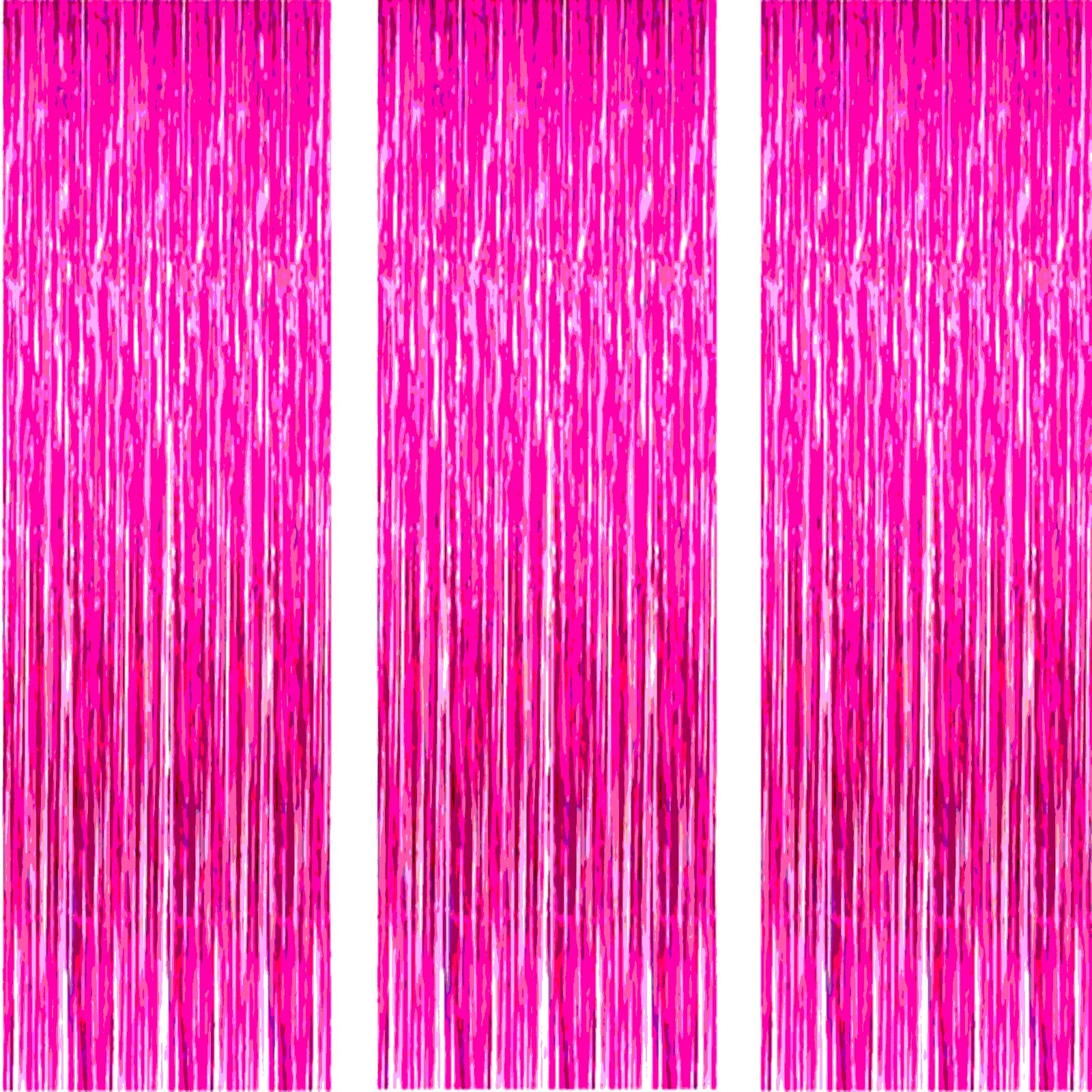 AILEXI 3 Pack 3ft*8ft Metallic Tinsel Curtains Foil Fringe Shimmer Streamers Curtain Door Window Decoration for Party Supplies - Rose Red