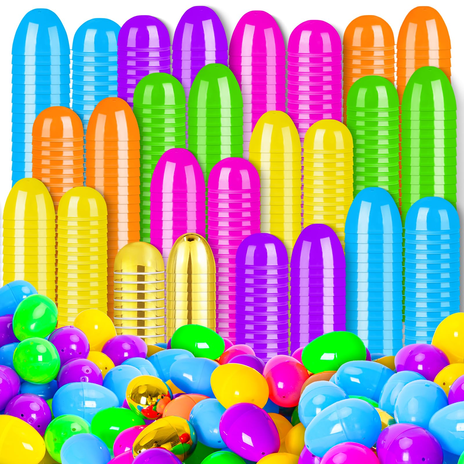 MGparty 100 Pcs Easter Eggs 2.36" Bright Plastic Fillable Easter Eggs Empty with 4 Golden Eggs for Easter Basket Stuffers, Party Favors, Egg Hunt Supplies, and Easter Decorations