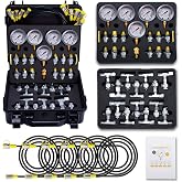 GRYVOZE BB01 Hydraulic Pressure Test Kit for Excavators, Loaders, Machinery | Max Pressure 10,000 PSI, 5 Gauges, 13 Couplings, 14 Tees, 5 Hoses, Laser-Marked Fittings, All-in-One Kit, Heavy-Duty