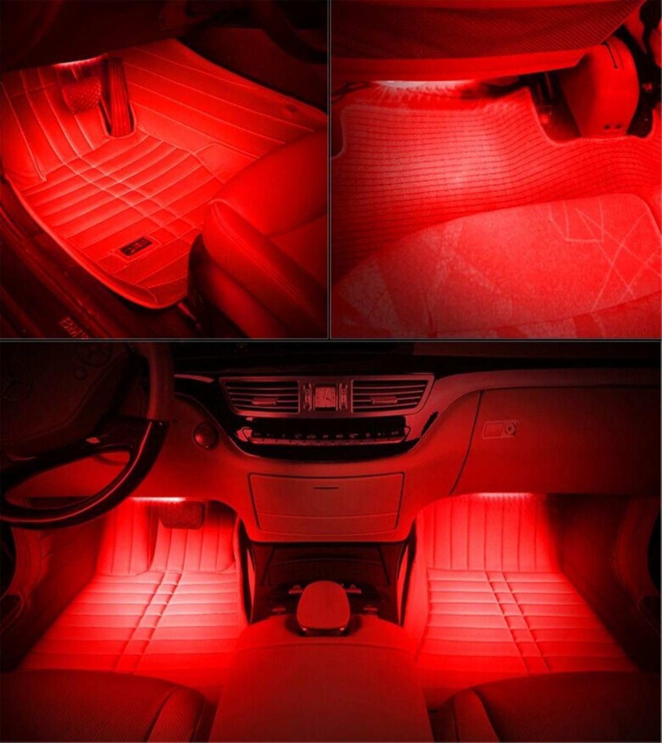 4pcs Car Interior Decoration, NERLMIAY Atmosphere Light-LED Car Interior Lighting Kit , Waterproof, Interior Atmosphere Neon Lights Strip for Car (red)