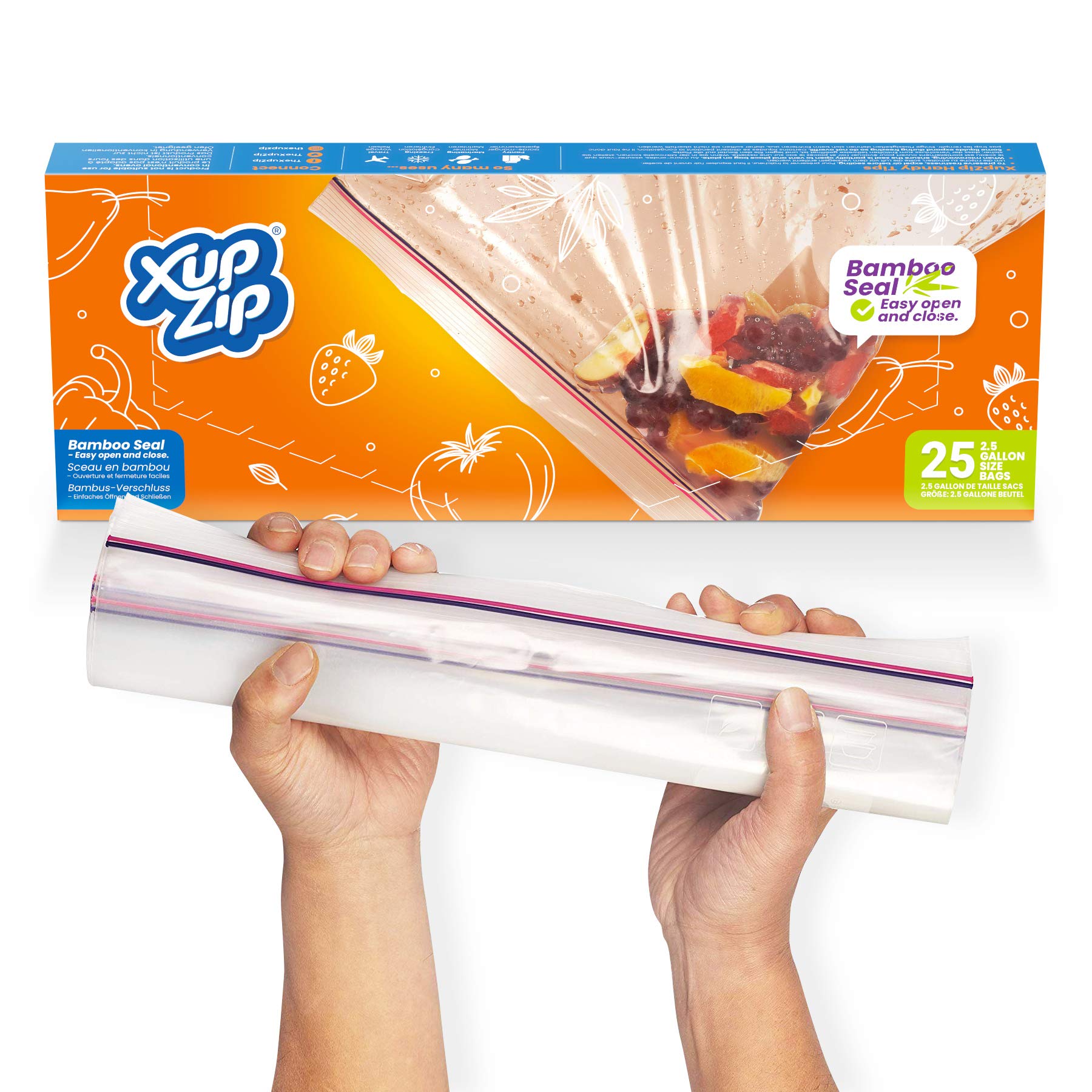 XupZip Large Freezer Bags with Airtight & Leakproof Bamboo Seal – 11.37L Reusable Food Bag with Expandable Bottom – 2.5 UK Gallon Multi-purpose Heavy-Duty Zip-Lock Bags, 20 Pcs — image 1