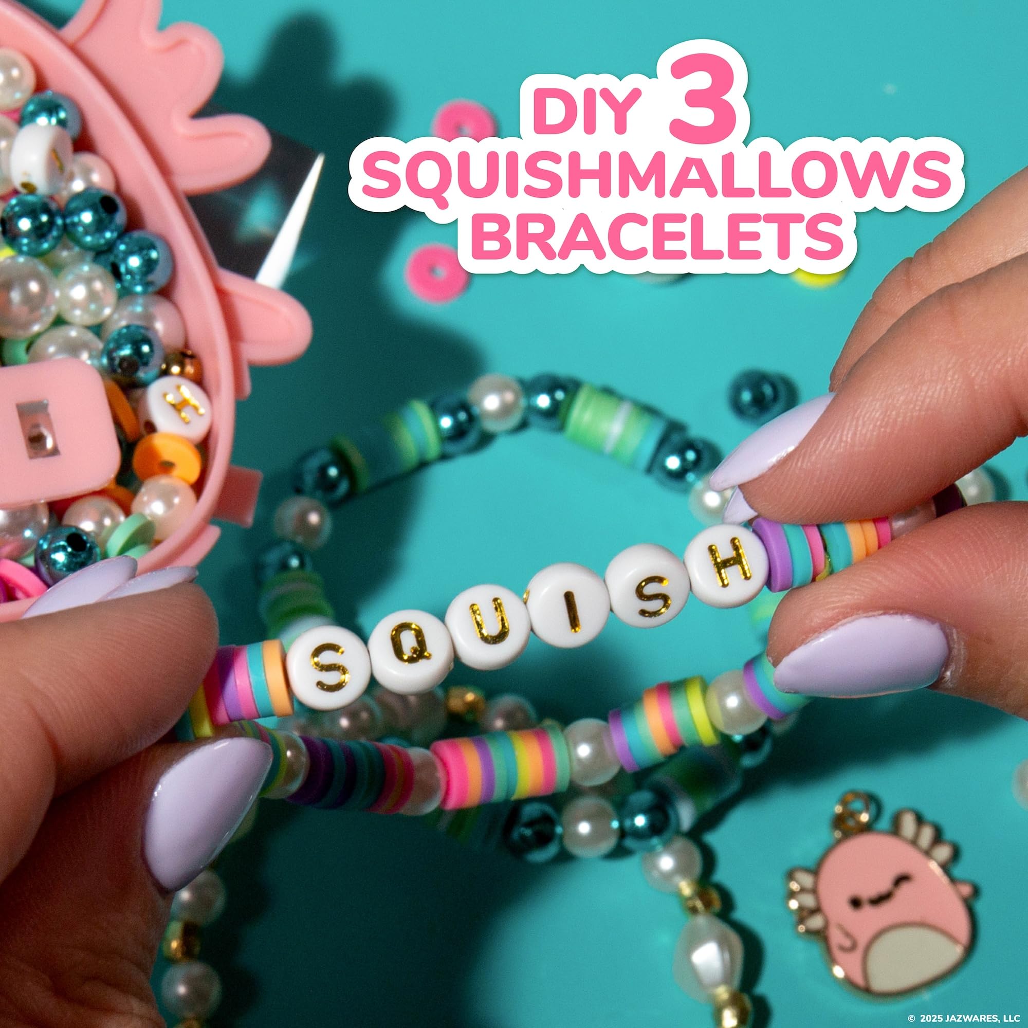 Original Squishmallows Archie The Axolotl Bracelet Kit, Friendship Bracelet Kit, Charm Bracelet Making Kit, Gifts for Girls, Squishmallows for Boys, Craft Kits