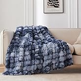 COOVA Faux Fur Throw Blanket for Couch, Cozy Soft and Fuzzy Plush Rabbit Fur Bubble Blanket for Sofa Bedroom Living Room, 50x60 Inches Tie Dye Light Blue