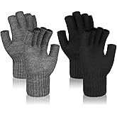 Bonuci 6/2 Pairs Alpaca Knit Fingerless Gloves for Men Women Half Finger Winter Glove for Typing Driving