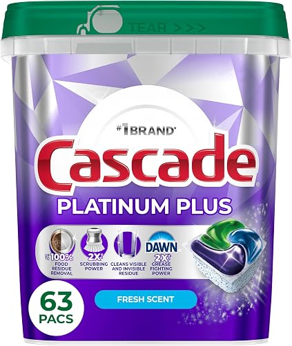 Cascade Platinum Plus Dishwasher Detergent Pods, Dish Detergent Soap, Fresh Scent, 63 Count