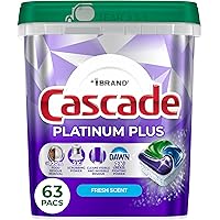 Cascade Platinum Plus Dishwasher Pods, Dish Detergent Soap, Fresh, 63 Count