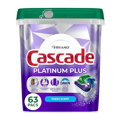Cascade Platinum Plus Dishwasher Detergent Pods, Dish Detergent Soap, Fresh Scent, 63 Count