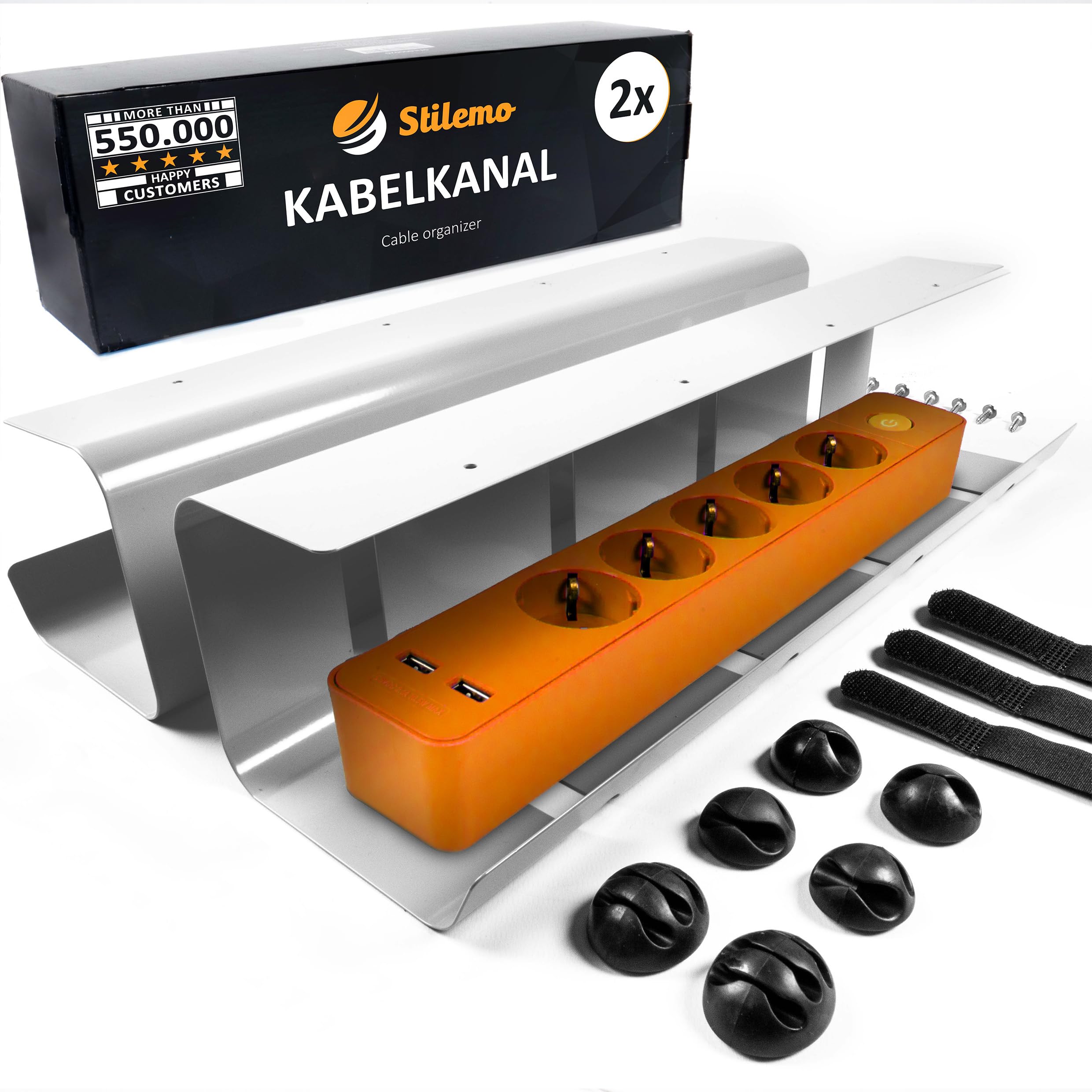 Stilemo Under Desk Cable Management Tray, Pack of 2, Desk Cable Organiser Wire Tidy, Wire Organiser Holder for Home & Office, Keeping Cables Tidy, Carbon Steel Holds Upto 5 Kg, 43 X 12 10cm (Grey)