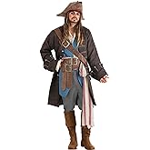Adult Captain Jack Sparrow Costume, Authentic Disney Pirates of the Caribbean Jack Sparrow Costume for Men