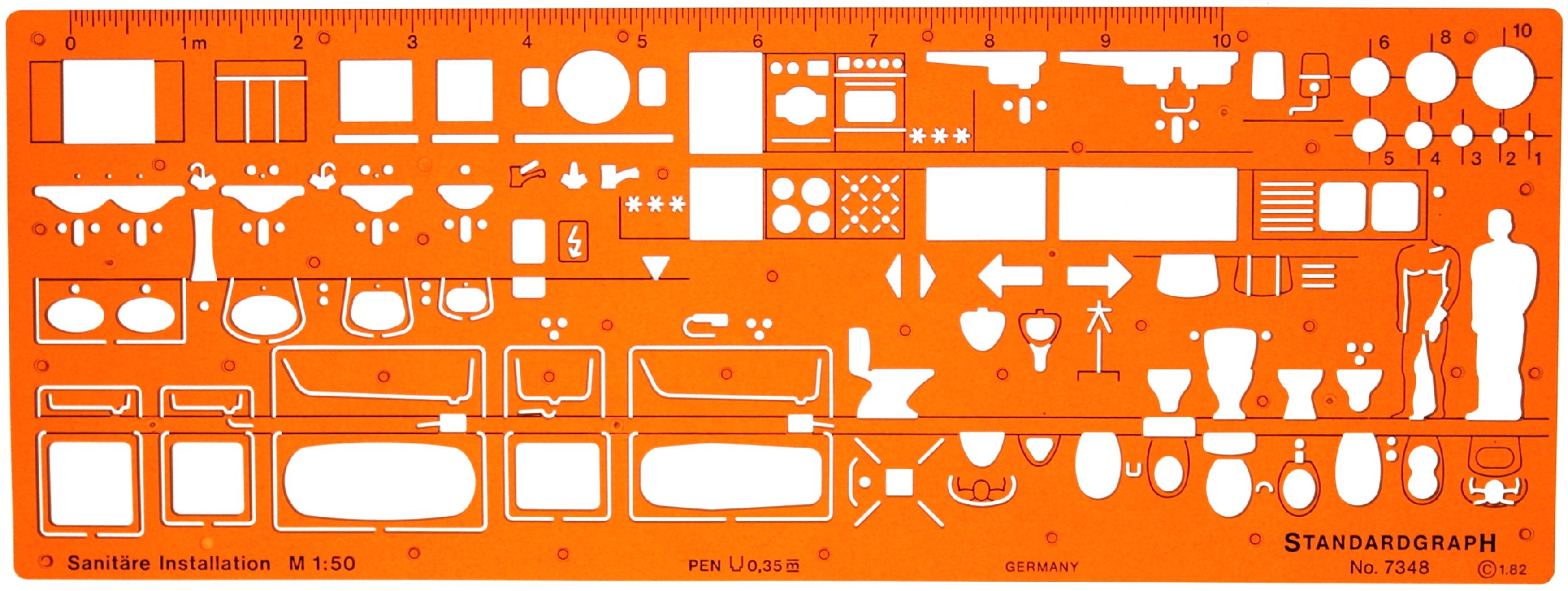 Standardgraph Germany Architectural Design Sanitary Bathroom Fittings Architect Drawing Design Symbols Template Stencil 1:50