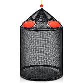 Large Collapsible Floating Fish Basket &ndash; Mesh Bait Pen Net for Live Fish | Heavy-duty XL keep net with orange floats, drawstring &amp; storage bag. Ideal for kayak, shore &amp; boat fishing