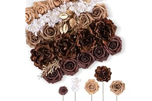 TINGE TIME Artificial Flowers Combo Set, Gradient Color Flower Leaf with Stems for DIY Wedding Bouquets Centerpieces Baby Shower Party Home Decorations (Mocha Brown)