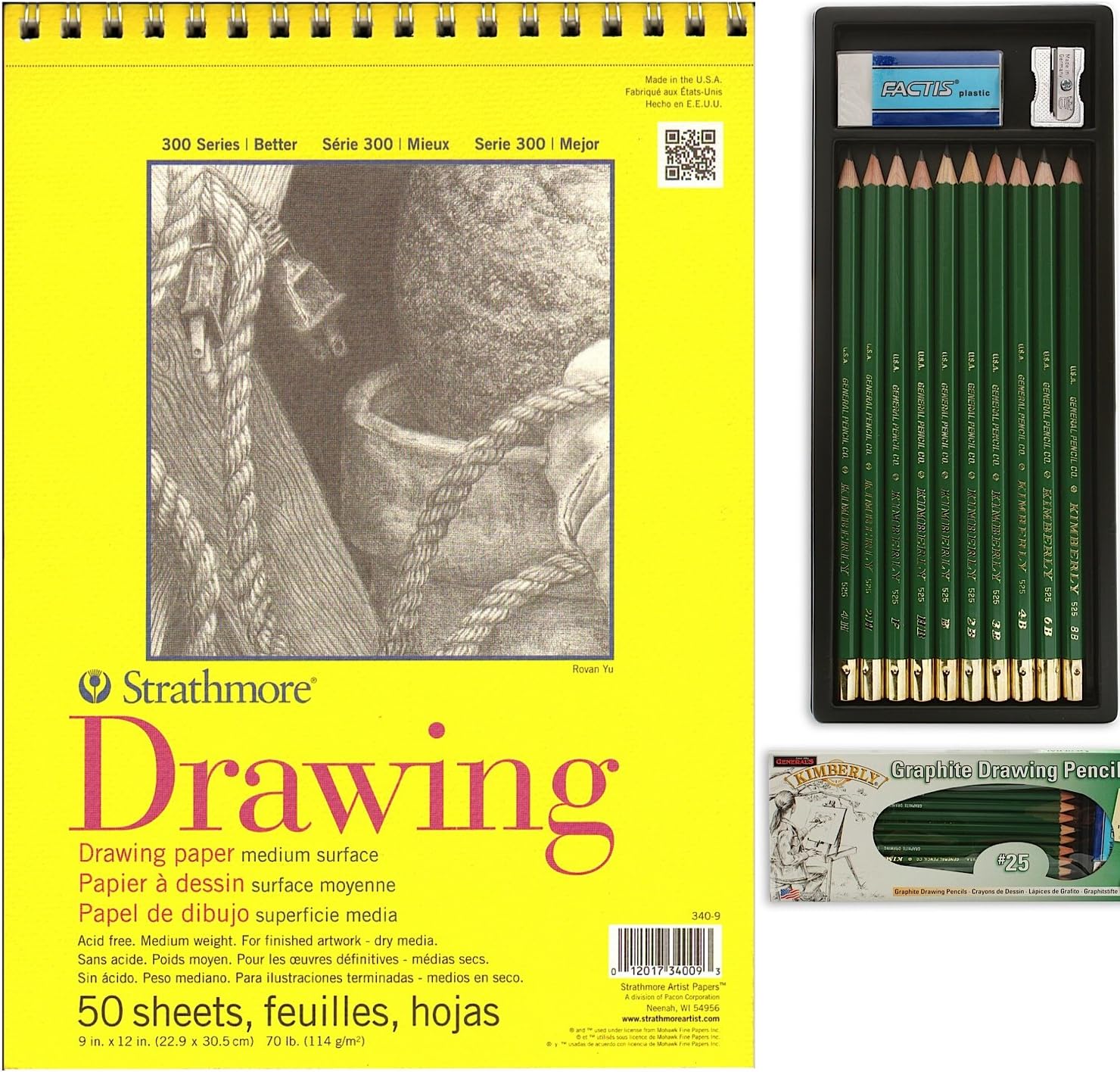Strathmore 300 9x12 Drawing Pad | General Pencil Set Bundle