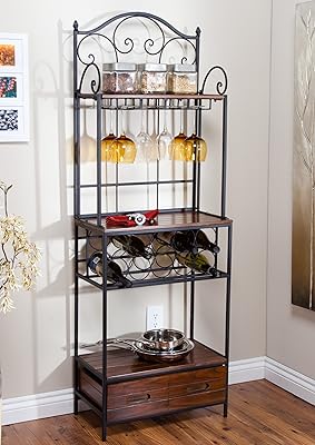 ModHaus Living French Scroll Rustic Narrow Bakers Rack