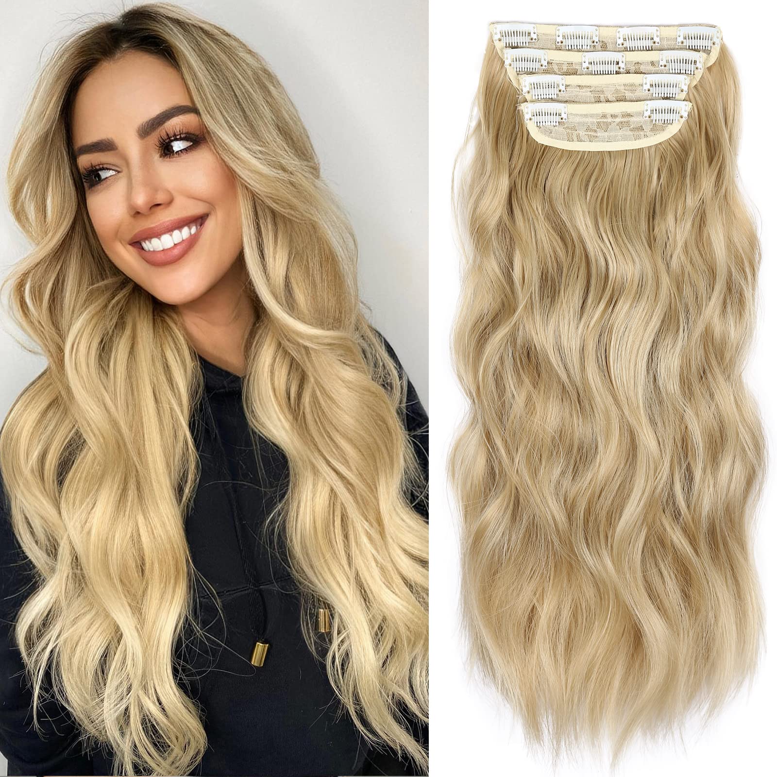 4PCS Clip in Hair Extension, 20 Inches Long Curly Hair Extensions Clip in, Synthetic Clip on Hair Extensions, Soft Wavy Brown Hair Extensions (22TH613#) — image 1