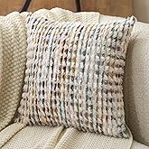 Aeckself Boho Chenille Tufted Pillow Cover 18 x 18 Inch, Decorative Square Throw Pillow Cover Neutral Pillowcase for Couch Bedroom Living Room, Orange White