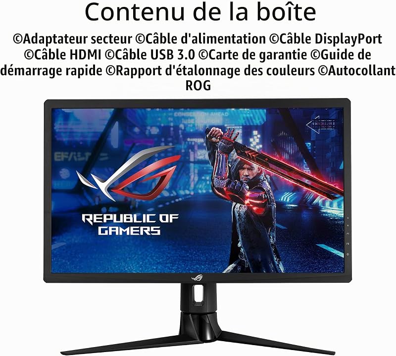 ROG XG27UQR - Ecran PC Gaming 27" 4K - Dalle IPS - 144Hz - 1ms - 3840 x 2160-400cd/m² - 2X Display Port, 2X HDMI et 2X USB - Display HDR 400-90% DCI-P3 - Adaptive Sync - DSC, Noir