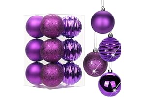 HOLLYONE 3.15" Christmas Ball Ornaments Purple 12 Pcs Shatterproof Christmas Tree Decorations Xmas Tree Medium Christmas Ornaments Balls with Hanging Loop for Halloween Wedding Holiday Party Wreath Home Decor