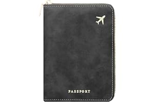 defway Passport Holder Travel Wallet - RFID Passport Holder, Zip Closure Card Cover, PU Leather Travel Wallet, RFID Blocking 