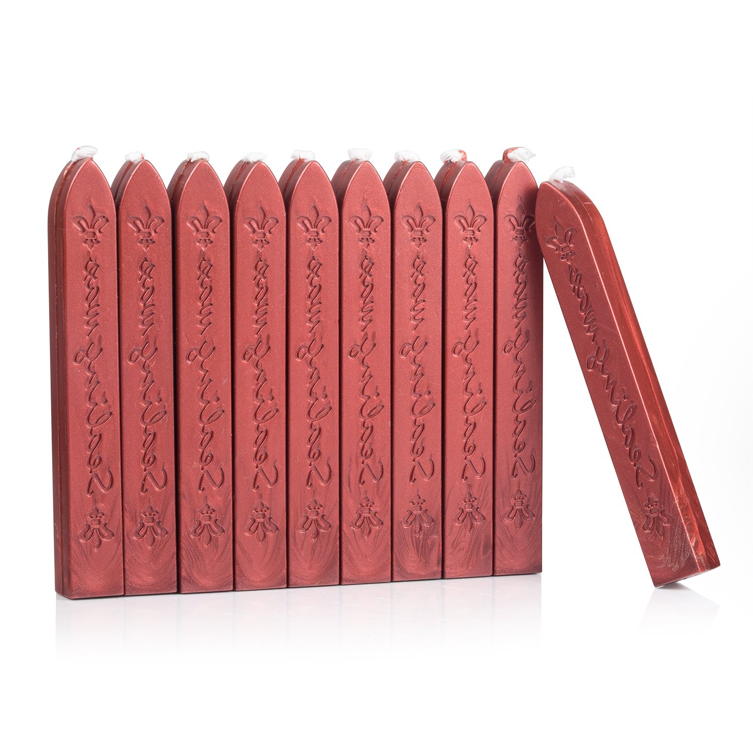 Mceal Sealing Wax Stick with Wick Flower De Luce of France Retro 10 Pieces Pack(Wine Red)