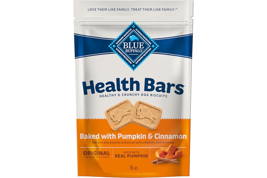 Blue Buffalo Health Bars Crunchy Dog Biscuits, Oven-Baked with Natural Ingredients, Pumpkin & Cinnamon, 16-oz Bag