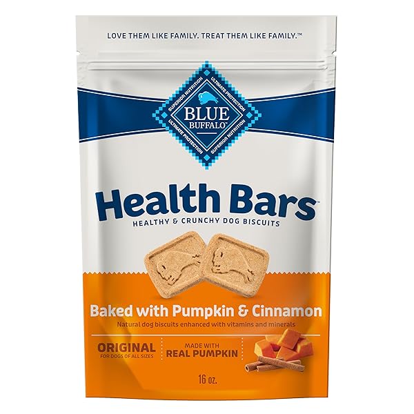BLUE BUFFALO HEALTH BARS CRUNCHY DOG BISCUITS, OVEN-BAKED WITH NATURAL INGREDIENTS, PUMPKIN & CINNAMON, 16-OZ BAG
