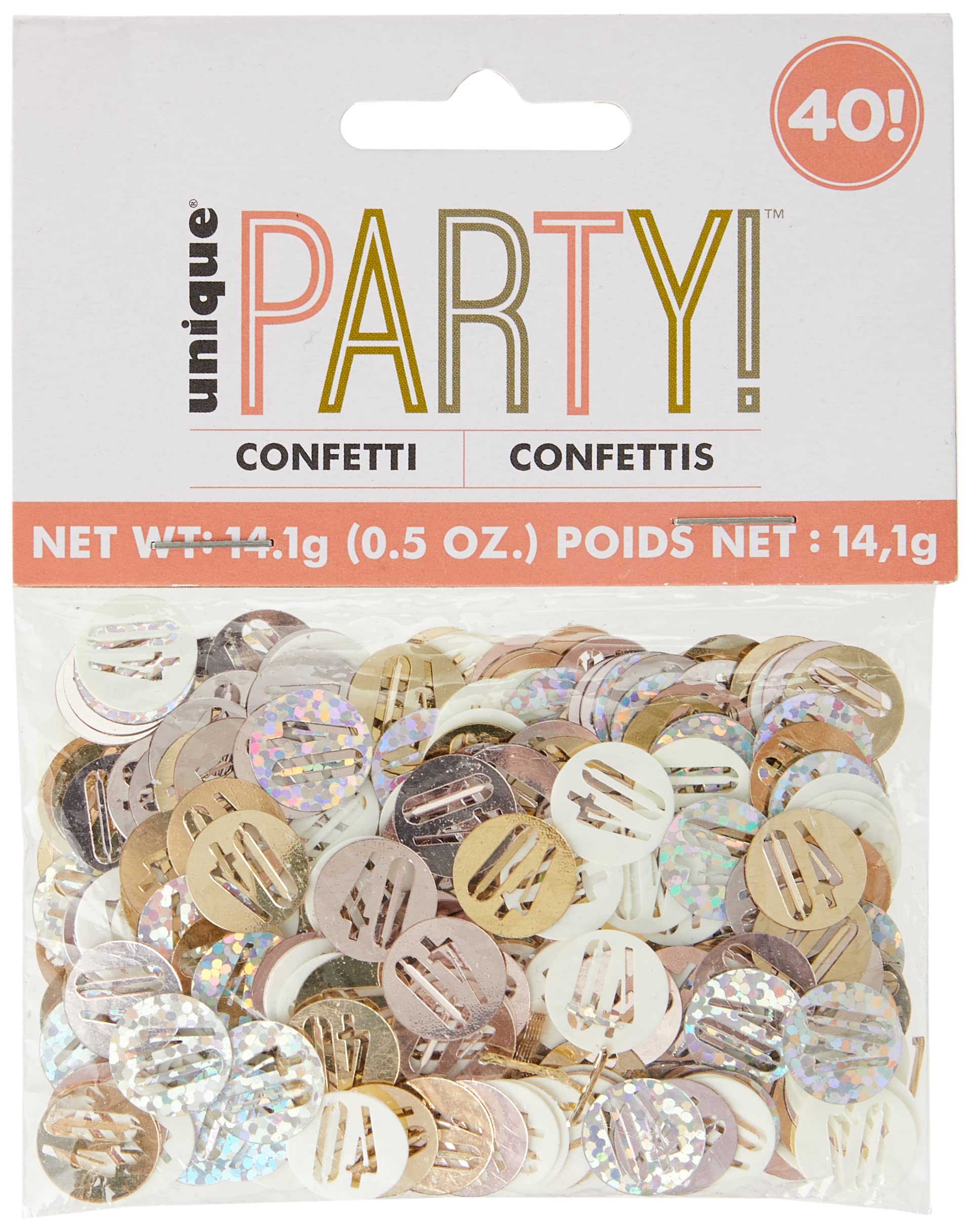 Unique Party 84949 40" Birthday Confetti Cutouts-5 oz. | Glittery Rosegold| 1 pack, Rose Gold, Age 40