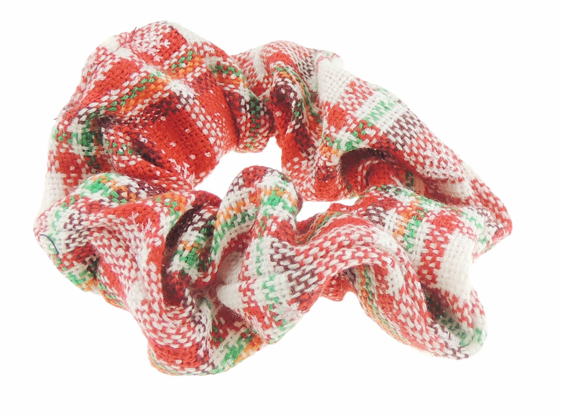 Womens Girls Fabric Snowflake Tartan Plaid Tinsel School Christmas Party Bag Ponio Rope Hair Tie Up Back Elastic Accessories Bobbles Ponytail Holder Rubber Bands (Red White Green)