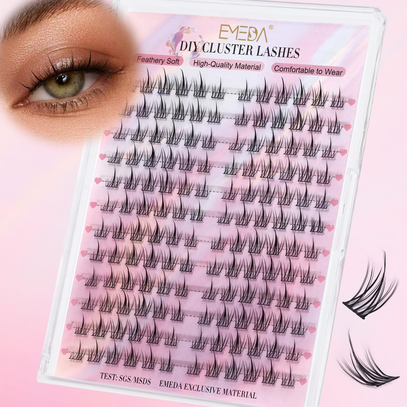 EMEDA Manga Lash Clusters, Individual Lashes Wispy & Natural Cluster Lashes, 144 Clusters Eyelash Extensions, C Curl Anime Eyelash Clusters, Soft Thin Band False Eyelashes 10mm - 13mm Mix (flower) — image 1