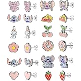 Disney Lilo and Stitch Earrings for Women Pack of 12 Official License, Fashion Enamel Valentines Earrings