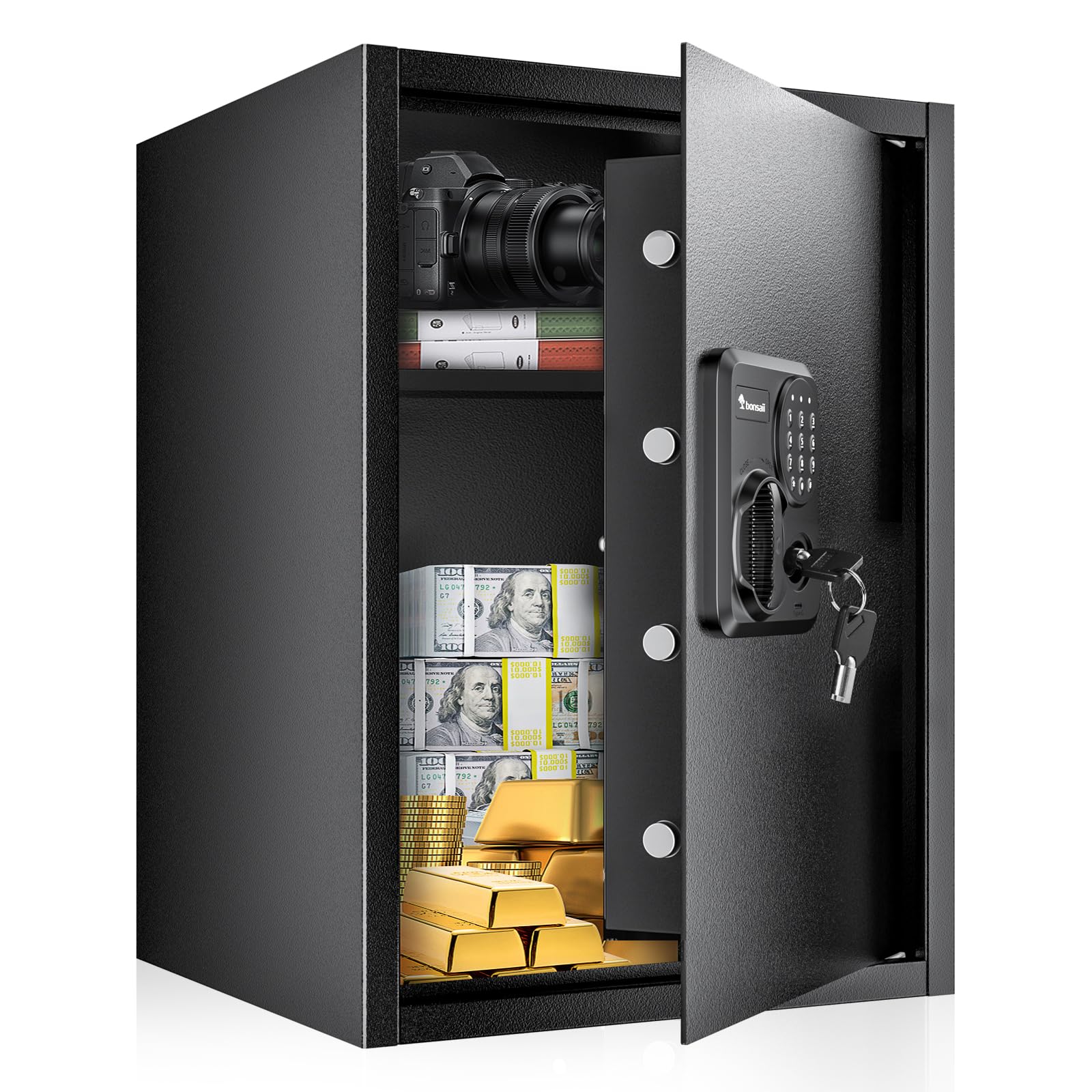 Photo 1 of *Couldn't open* Bonsaii 1.8 Cubic Feet Security Home Safe with Digital Keypad, Security Box for Jewelry, Cash, Guns | Document Safe (14.2"x12.99"x19.7")