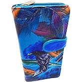 Shag Wear Raven Feathers with Raven Large Wallet for Women and Teen Girls Vegan Faux Leather Blue 7"