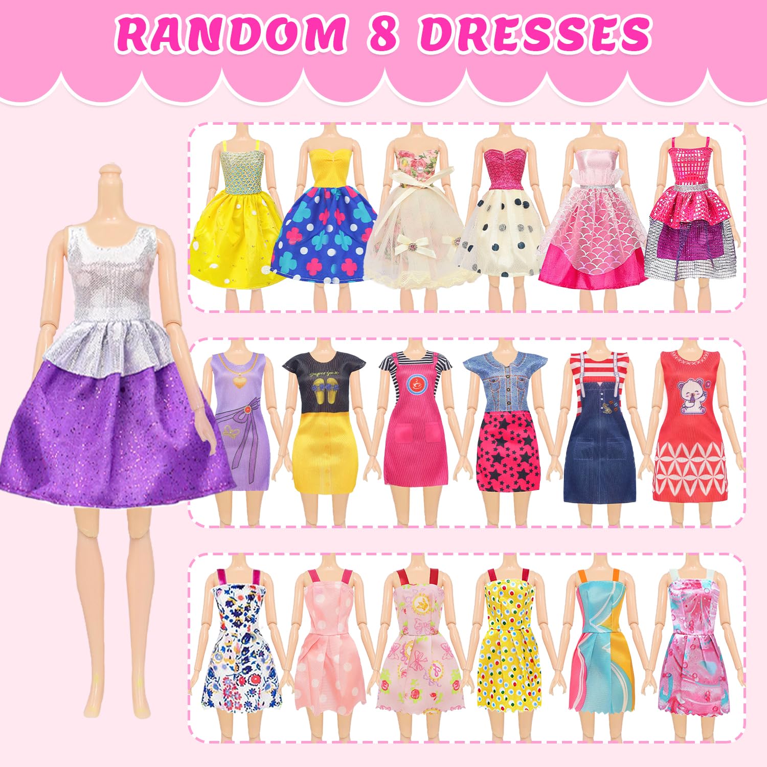 87 Pcs Doll Clothes and Accessories Gift Box Package,5 Wedding Gowns 4 Evening Dresses 8 Fashion Dresses 3 Set Casual Outfit, 2 Swimsuit,30 Hanger 20 Shoes 10 Accessories for Girls 3-10 years old Gift