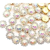 12mm 150pcs Glass AB Colorful Sew on Rhinestones, Crystals Gems Sewing for Crafting, Metal Base Claw Sunflower Shape Flatback Rhinestones Jewels Gemstones for Crafts, Clothes Shoes Hats Accessories