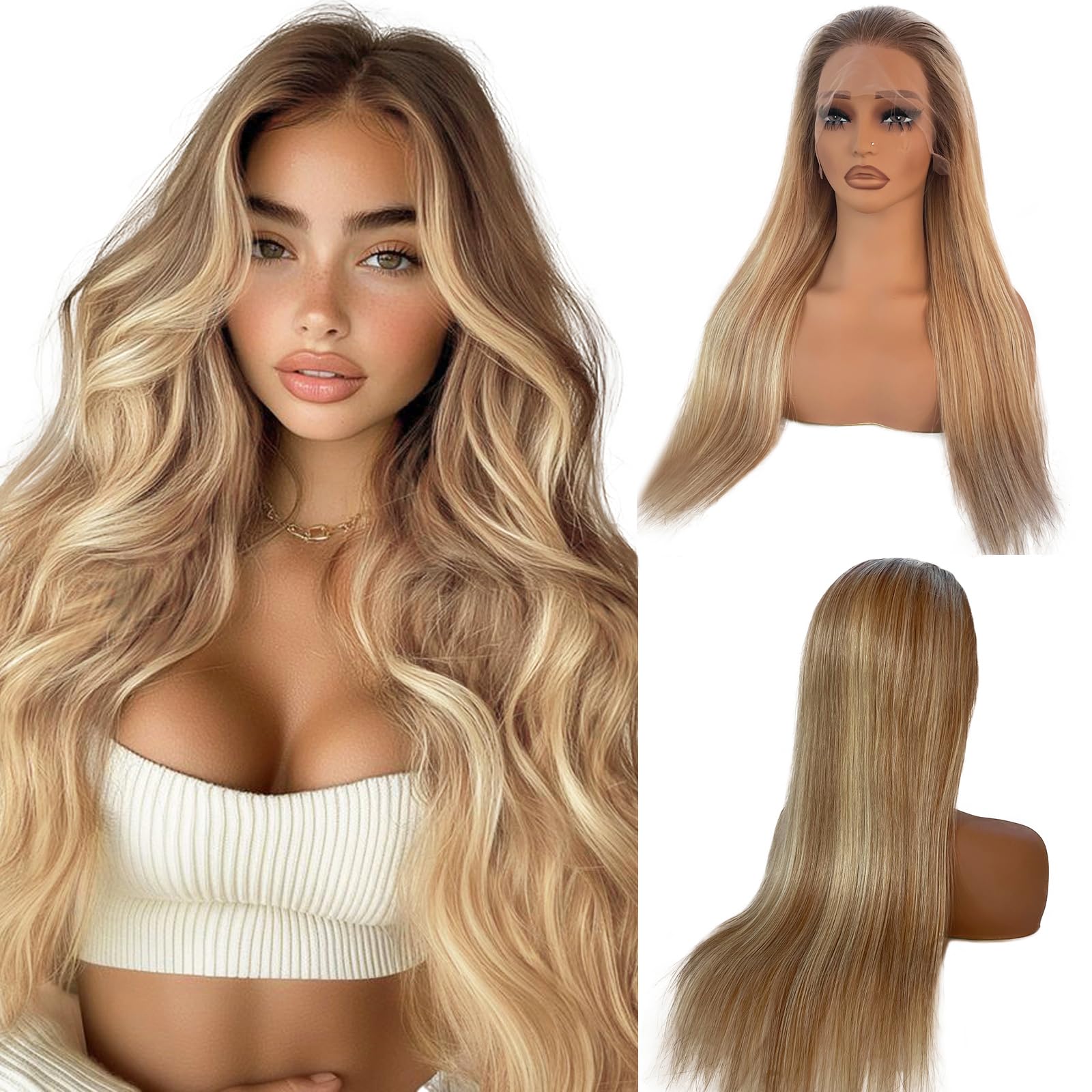 Photo 1 of Munx Ash Blonde Lace Front Wigs Human Hair, 16Inch Straight Ombre Human Hair Wigs for Women 13x4 HD Transparent Lace Frontal Wigs 180% Density Colored Blonde Free Part 613 Lace Frontal for Women