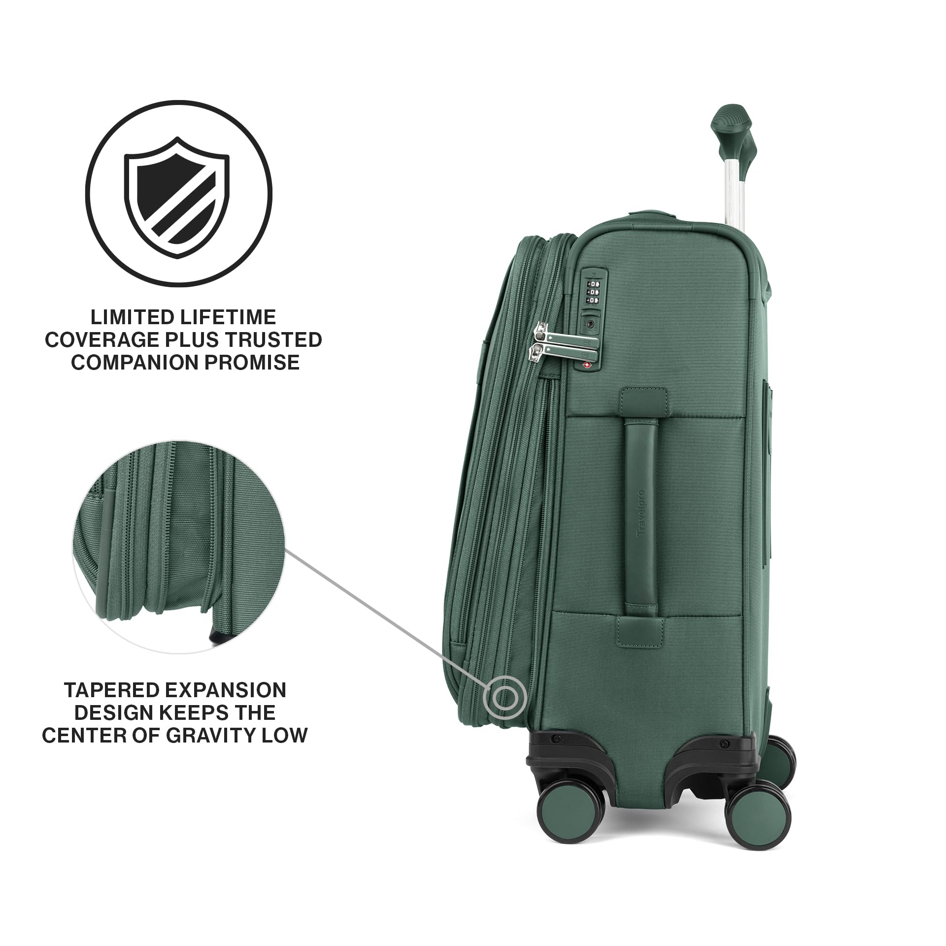 Travelpro VersaPack+ Lightweight Softside Expandable Carry on Luggage, 8 Spinner Suitcase, TSA Lock, Men and Women, Carry On 21-Inch, Desert Sage Green
