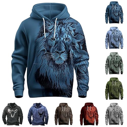 Hoodies for Men UK Men's Casual Fashion Loose Animal Print Long Sleeved Pullovers Mens Hoodie Fleece Hoodie Men Warm and Comfortable Fashion Sweater Casual Hoody Tops Mens Sweatshirts and Hoodies