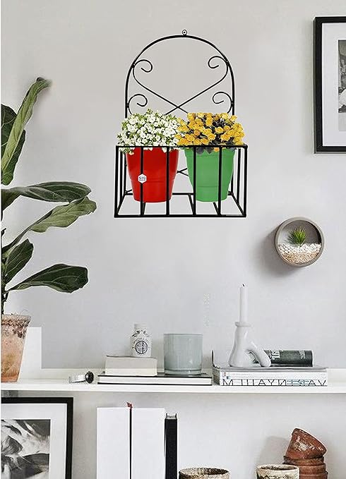 GIG Handicrafts Modern Style Metal Wall Pot Plant Stand Holder Without Planters for Balcony Living Home Decor (31 cm x 17 cm x 45 cm, Black)