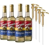 Torani Pistachio Coffee Syrup for Drinks &amp; Desserts, Glass Bottle 4-Pack, Pumps Included, 25.4 Fl Oz Each