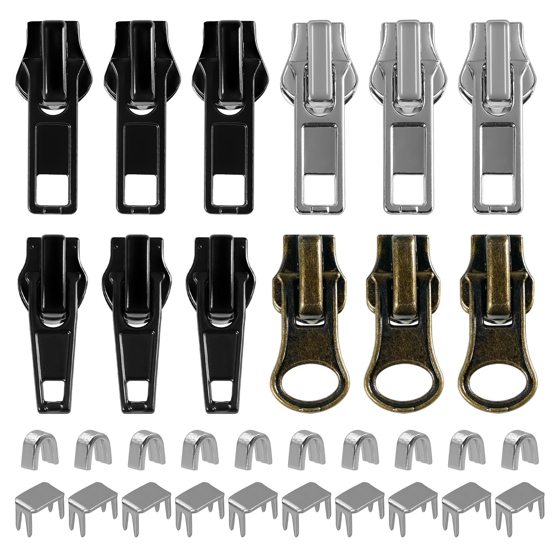 Universal Zip Fixer & Zipper Slider Replacement - 57 Pcs Metal Zipper Pull Replacement, Accessories for Jackets, Coats, Jeans, Luggage, Backpacks, Crafts