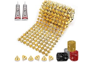 YHSHEEN 0.5 Yard Spike for Crafts Stude for Clothing, Gold Spike Stud with Glue, Cone Flatback Plastic Trim Mesh for Holloween Party Decoration Costume DIY Crafts